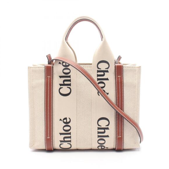 Chloe Handbags - Chloe Woody Handbag Canvas Leather Ivory White Brown